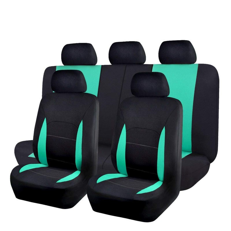 Flying Banner Car Seat Covers Full Set Front Seats and Rear Bench Polyester car seat Protectors Black Gray Purple airbag Compatible Rear Bench Split (Black Mint Green) - Image 1